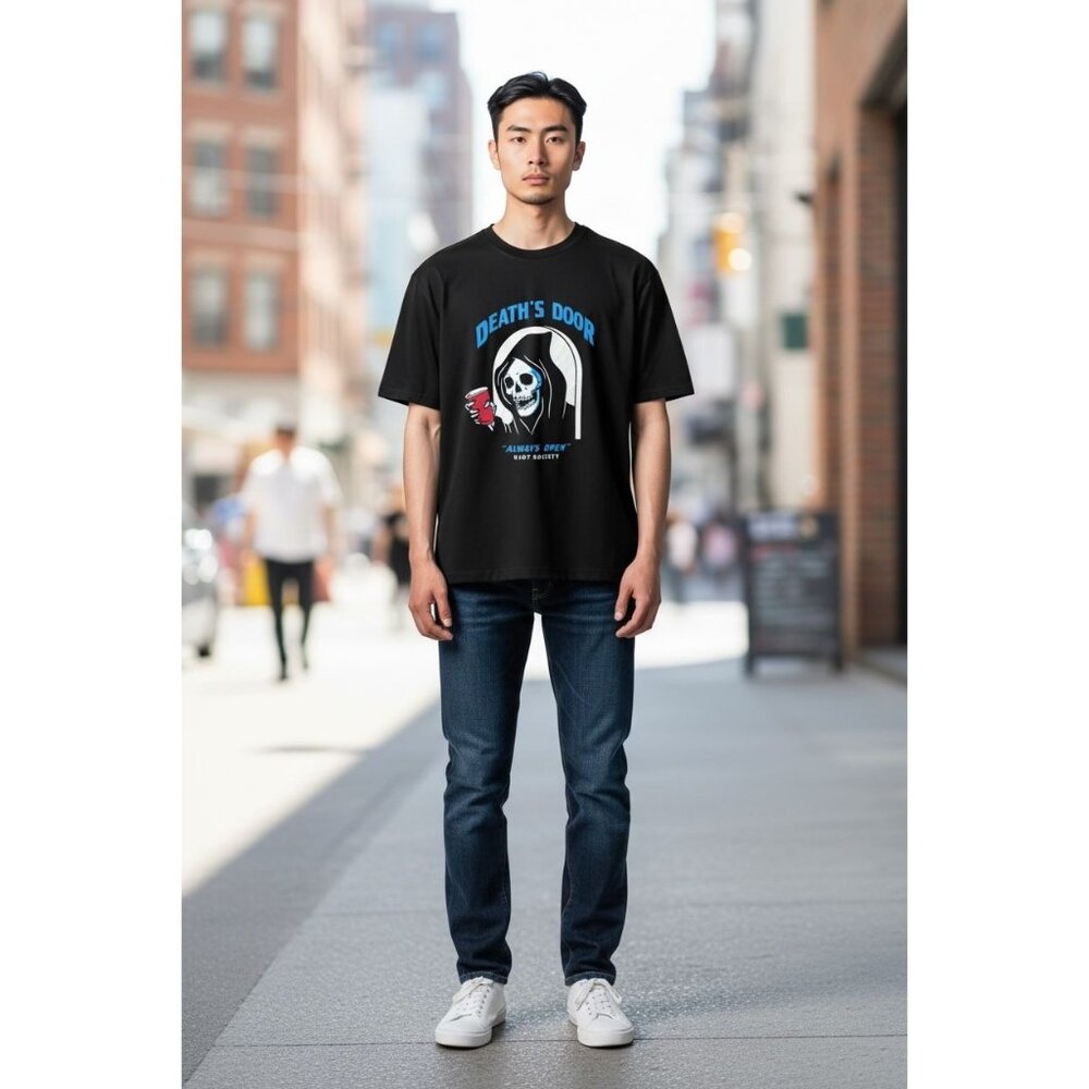 RIOT SOCIETY Men "Death's Door Always Open" Black T-Shirt MEDIUM